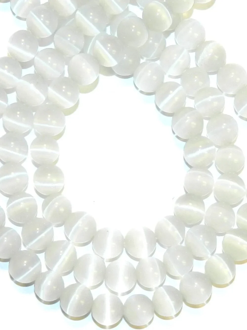 White 8mm Round Fiber Optic Cat's Eye Glass Beads 14